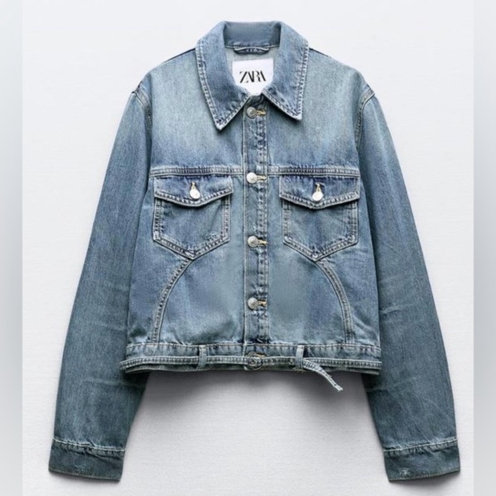 Zara Distressed Soft Oversized Denim Jacket Belted Relaxed NWOT S Bloggers